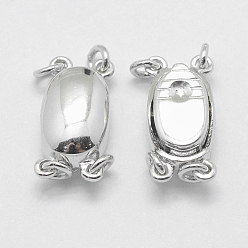 Platinum Rhodium Plated 925 Sterling Silver Box Clasps, Oval, Platinum, 15x7.5x5.5mm, Hole: 1.5mm
