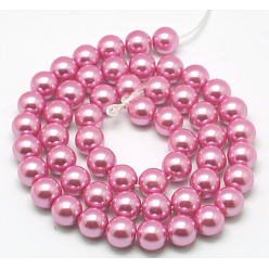 Rose Nacré Brins de perles rondes en verre teinté écologique, Grade a, cordon en coton fileté, perle rose, 4~4.5mm, Trou: 0.7~1.1mm, Environ 104 pcs/chapelet, 15 pouce