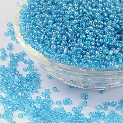 Dark Turquoise 6/0 Round Glass Seed Beads, Transparent Colours Rainbow, Round Hole, Dark Turquoise, 6/0, 4mm, Hole: 1.5mm, about 450pcs/50g, 50g/bag, 18bags/2pound
