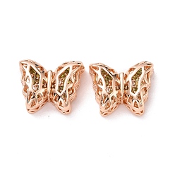 Olive Drab Eco-friendly Brass Cubic Zirconia Multi-Strand Links, Cadmium Free & Lead Free, Butterfly, Rose Gold, Olive Drab, 11x14x5.6mm, Hole: 1.2mm