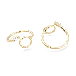 Настоящее золото 18K Латунные кольца из манжеты с прозрачным цирконием, открытые кольца, кольцо с прямоугольника, реальный 18 k позолоченный, размер США 7 1/4 (17.5 мм)