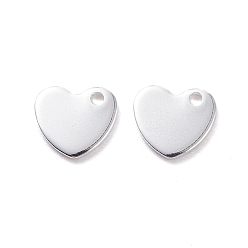 Argent 201 pendentifs d'étiquettes vierges en acier inoxydable, cœur, argenterie, 9.5x10.5x1.5mm, Trou: 1.9mm
