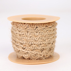 BurlyWood Natural Hollow-Out Burlap Lace Ribbon, Hemp Ribbon for DIY Craft Party Wrapping, BurlyWood, 1/4 inch(5mm), about 5.47 Yards(5m)/Roll