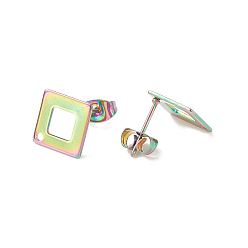 Rainbow Color Placage ionique (ip) 304 découvertes de boucles d'oreilles en acier inoxydable pour breloques pendantes, losange, couleur arc en ciel, losange: 13.5x13.5 mm, Trou: 1.2mm, pin: 0.7 mm, longueur de côté: 10 mm