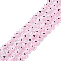 Pink Ручной сглаза Lampwork плоские круглые пряди шарик, розовые, 8x3.2 мм, отверстие : 1 мм, около 49 шт / нитка, 14.56 дюйм