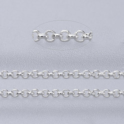 Серебро Латунные цепи Роло, отрыгивающие цепи, пайки, с катушкой, без кадмия и без свинца, серебряный цвет гальваническим, 1x0.4 мм, около 92 м / рулон