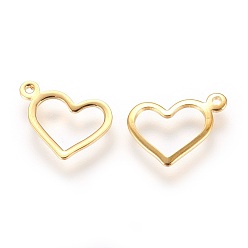 Oro 304 encantos de acero inoxidable, estampar etiqueta en blanco, corazón, dorado, 10x13.7x1 mm, agujero: 1 mm