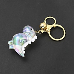 White Acrylic Dinosaur Pendant Keychain, with Light Gold Tone Alloy Findings and Sonance Brass Bell, Cadmium Free & Lead Free, White, 10.5cm