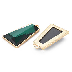 Light Gold Faceted Glass Pendants, with Alloy Open Back Settings, Trapezoid, Cadmium Free & Lead Free, Green, Green, 49x26x8mm, Hole: 3mm