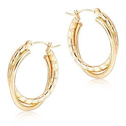 Золотой Двухслойные серьги-кольца из титановой стали для женщин, золотые, 30x25.5x5 мм, штифты : 0.6 мм