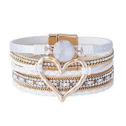 Blanc Bracelets multi-étoiles en simili cuir, strass style bohème et cristal druzy, bracelet à maillons pour femme, blanc, 7-5/8 pouce (19.5 cm), 30mm
