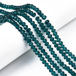 Cyan Foncé Chapelets de perles en verre, facette, rondelle, dark cyan, 6x5mm, Trou: 1mm, Environ 85~88 pcs/chapelet, 16.1~16.5 pouce (41~42 cm)