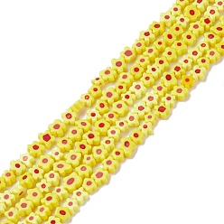 Jaune Main millefiori perles de verre brins, fleur, jaune, 3.7~5.6x2.6mm, Trou: 1mm, Environ 88~110 pcs/chapelet, 15.75'' (40 cm)