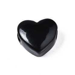 Noir Perles de laiton peintes à la bombe, cœur, noir, 9x10.5x6mm, Trou: 2mm