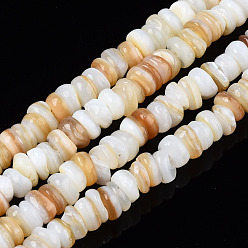 White Natural Freshwater Shell Beads Strands, Dyed, Chip, White, 3~4x0.3~3mm, Hole: 0.6mm, about 220~225pcs/strand, 14.76 inch~15.16 inch(37.5cm~38.5cm)