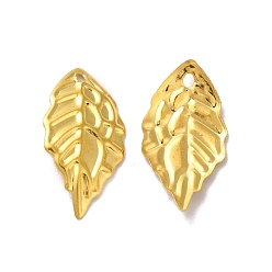 Golden Iron Pendants, Etched Metal Embellishments, Leaf Charm, Golden, 18x10x2mm, Hole: 1.2mm