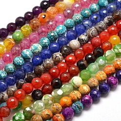 Mixed Color Dyed Natural Agate Faceted Round Beads Strands, Mixed Color, 10mm, Hole: 1mm, about 38pcs/strand, 15 inch
