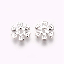 Silver Alloy Spacer Beads, Flower, Silver, 8x2mm, Hole: 1.6mm