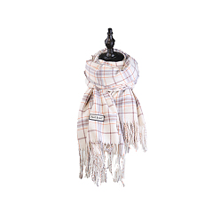 Snow Knitting Wool Long Polyester Tartan Scarf, Couple Style Winter/Fall Warm Soft Scarves, Snow, 169~210x61cm