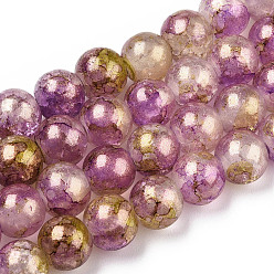 Dark Violet Baking Painted Crackle Glass Bead Strands, with Gold Powder, Round, Dark Violet, 10mm, Hole: 1.4mm, about 80pcs/strand, 30.87 inch(78.4cm)