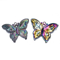 Rainbow Color Alloy Big Pendants, Cadmium Free & Lead Free, Butterfly, Rainbow Color, 53.5x71x8mm, Hole: 4mm