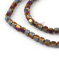 Purple Plated Electroplated Non-magnetic Synthetic Hematite Beads Strands, Half Plated, Hexagonal Prism, Purple Plated, 3.5x3.5x4mm, Hole: 0.5mm, about 107pcs/strand, 16.14 inch(41cm)