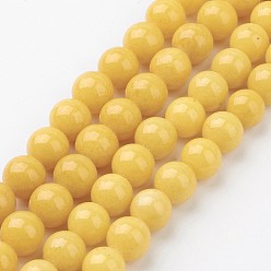 Yellow Natural Mashan Jade Round Beads Strands, Dyed, Yellow, 8mm, Hole: 1mm, about 51pcs/strand, 15.7 inch