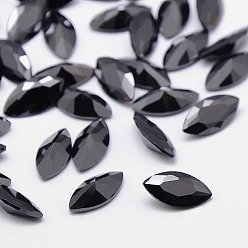 Black Cubic Zirconia Pointed Back Cabochons, Grade A, Faceted, Horse Eye, Black, 10x5x3mm