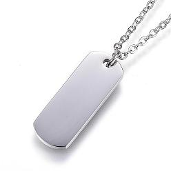 Stainless Steel Color 304 Stainless Steel Stamping Blank Tag Pendant Necklaces, Rectangle , Stainless Steel Color, 18.11 inch(46cm)