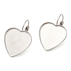 Stainless Steel Color 304 Stainless Steel Leverback Earring Findings, Earring Settings, Heart, Stainless Steel Color, 30.5x21mm, Pin: 0.7mm, Tray: 19x20mm