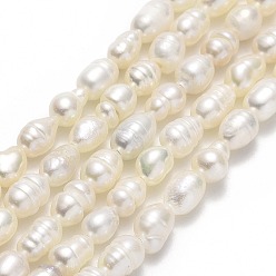 Lino Hilos de perlas de agua dulce cultivadas naturales, arroz, lino, 6.5~8x4~5 mm, agujero: 0.7 mm, sobre 54 unidades / cadena, 13.39'' (34 cm)