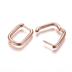 Or Rose Laiton Huggie boucles d'oreilles, rectangle, or rose, Jauge 12, 15.5x11.5x2 mm, broches: 1 mm