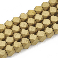 Golden Plated Electroplate Non-magnetic Synthetic Hematite Beads Strands, Matte Style, Polygon, Golden Plated, 4x4x4mm, Hole: 0.8mm, about 100pcs/strand,16.14 inch