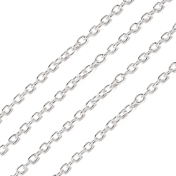 Серебро Железо кабельные сети, для изготовления ювелирных изделий DIY, с катушкой, несварные, овальные, без свинца, серебряный цвет гальваническим, 3x2x0.5 мм, около 328.08 футов (100 м) / рулон