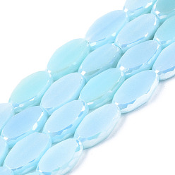 Medium Turquoise Electroplate Glass Beads Strands, AB Color Plated, Faceted, Rice, Medium Turquoise, 10x6x3.5mm, Hole: 1.4mm, about 50pcs/strand, 19.69~20.94 inch(50~53.2cm)