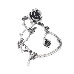 Antique Silver Alloy Rose Flower Stud Earrings, Climber Wrap Around Earrings for Women, Antique Silver, 63.5x45x14mm, Pin: 0.9mm