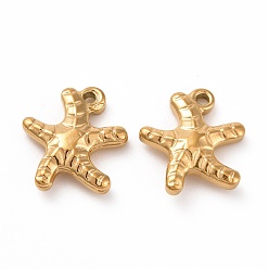 Golden 201 Stainless Steel Charms, Starfish/Sea Stars, Golden, 14x12x3.5mm, Hole: 1mm
