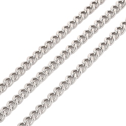 Stainless Steel Color 304 Stainless Steel Cuban Link Chains, Unwelded, with Spool, Stainless Steel Color, 5x3.5x1mm, about 32.81 Feet(10m)/Roll