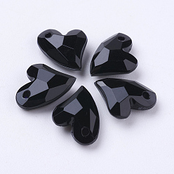 Black Opaque Acrylic Charms, Faceted, Heart, Black, 11x9x4mm, Hole: 0.5mm