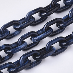 Black Acrylic Handmade Cable Chains, Imitation Gemstone Style, Oval, Midnight Blue, 15x10x3mm about about 39.37 inch(1m)/strand