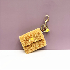 Oro Lindo llavero de peluche monedero, monedero de lana granulada con borla y llavero, Monedero para tarjetas de identificación de llaves de coche., oro, 9x7 cm
