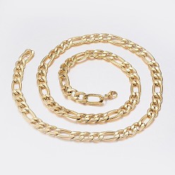 Oro Collares de cadena de figaro con textura de acero inoxidable para hombre 304, con cierre de langosta, dorado, 29.5 pulgada (75 cm), 10x2.5 mm