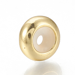 Golden Brass Beads, with Rubber Inside, Slider Beads, Stopper Beads, Golden, 7.5x4mm, Rubber Hole: 1.2mm