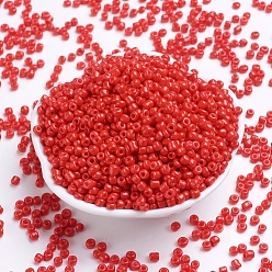 Roja Hornear bolas de semillas de vidrio de pintura, rojo, 8/0, 3 mm, agujero: 1 mm, Sobre 1111 unidades / 50 g, 50 g / bolsa, 18bolsas/2libras