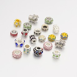 Mixed Color Alloy Glass Rhinestone European Beads, Mixed Style, Mixed Color, 10~14x9.5~15x6~13mm, Hole: 4~5mm