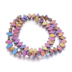 Multi-color Plated Electroplate Non-magnetic Synthetic Hematite Bead Strands, Frosted, Rhombus, Multi-color Plated, 6x10x3mm, Hole: 1mm, about 65~66pcs/strand, 15.3 inch~15.7 inch(39~40cm)