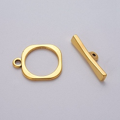 Antique Golden Tibetan Style Toggle Clasps, Lead Free and Cadmium Free, Square, Antique Golden, Square: 18mm long, 18mm wide, Bar: 25mm long, hole: 2.5mm