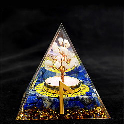 Sodalita Runa vikinga símbolo-agua orgonita pirámide resina exhibir decoraciones, con chips de sodalita natural en el interior, para el escritorio de la oficina en casa, 50~60 mm