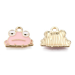 Pink Eco-Friendly Zinc Alloy  Pendants, with Enamel, Frog, Cadmium Free & Nickel Free & Lead Free, Golden, Pink, 12.5x15.5x2mm, Hole: 2mm