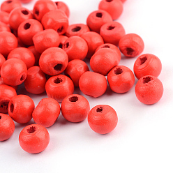 Красный Крашеные натуральные деревянные бусины, круглые, красные, 8x7 мм, Отверстие : 3 мм , около 6000 шт / 1000 г